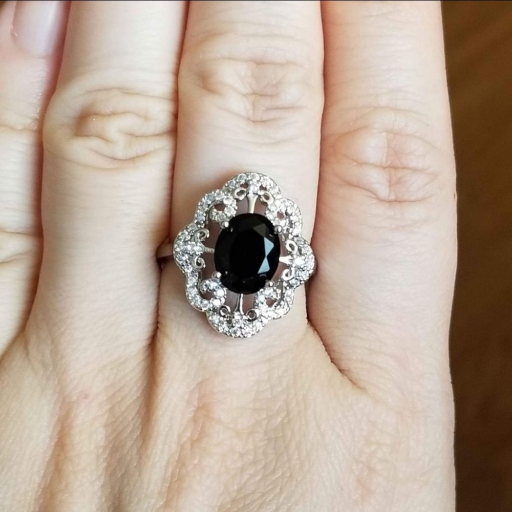 New 925 Silver Oval Cut Onyx Diamond Ring for Women - Picture 8 of 14